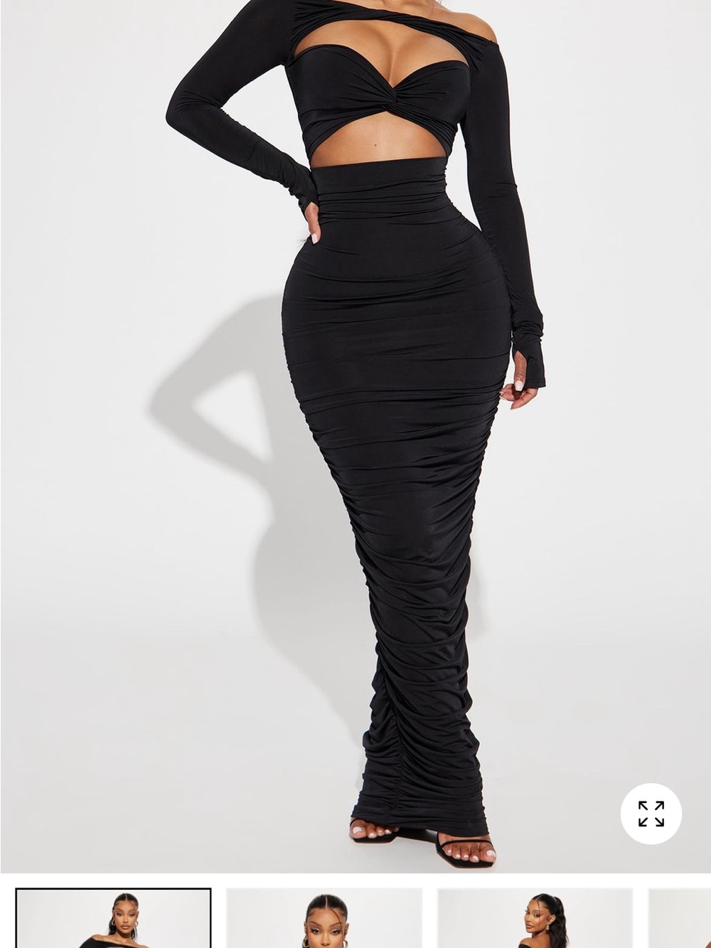 High-Waist Black Ruched Maxi Skirt